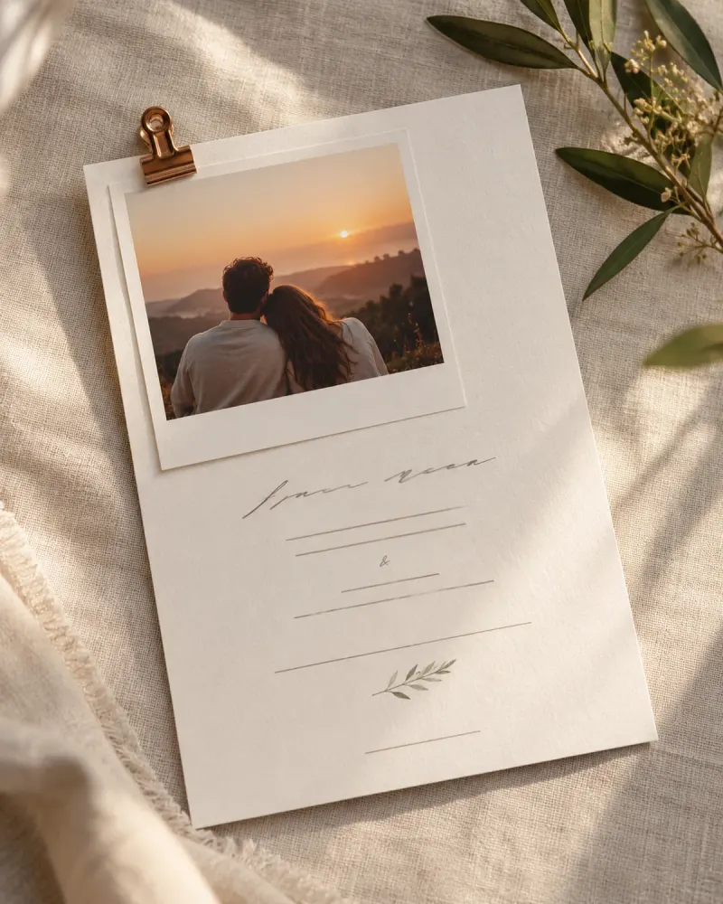 Invitación de boda original con la foto de la pedida de mano