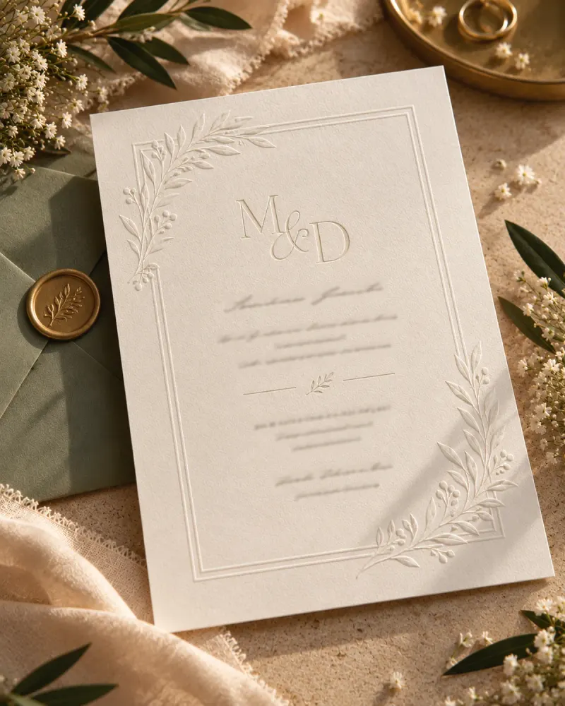 Invitación de boda elegante con relieve seco